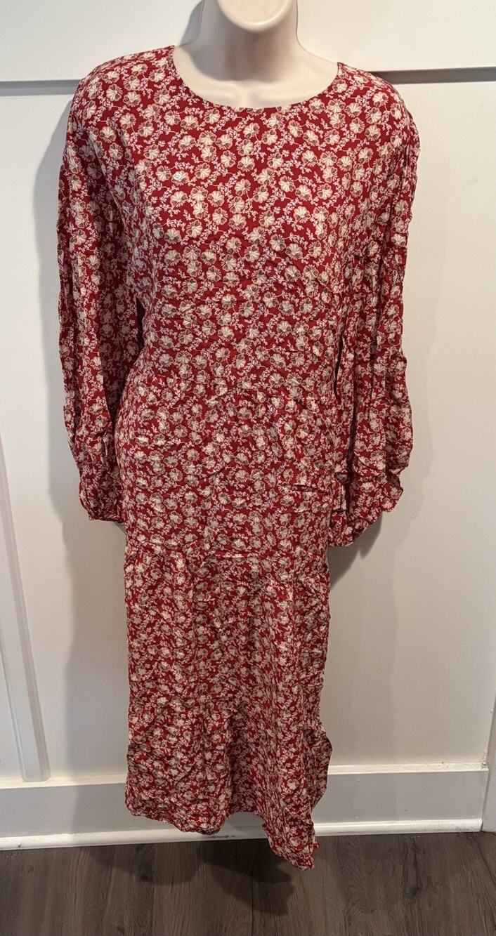 Loft Plus Red/White Floral A-Line Dress Size 16